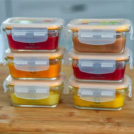Sage Spoonfuls Borosilicate Glass Baby Food Containers with Lids - Durable and Airtight - Dishwasher, Oven, Microwave, & Fridge Safe - 24 Fl Oz, Pack of 6 - Clear