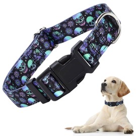 Dog Collars for Large Boy and Girl Dogs, Adjustable Soft Skull Patterns Dog Collar with Quick Release Buckle for XS Small Medium Large Dogs (Skull XL)