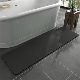 MontVoo -Bath Mat Rug-Rubber Backing Non Slip Quick Dry Absorbent Thin Bathroom Rugs Fit Under Door-Faux Suede Surface Bathroom Floor Mats-Shower Rug for in Front of Bathtub Shower Dark Grey 17"x59"