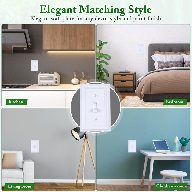 Pure White Decorative Outlet Covers Wall Plates, Bamboo Fiber Light