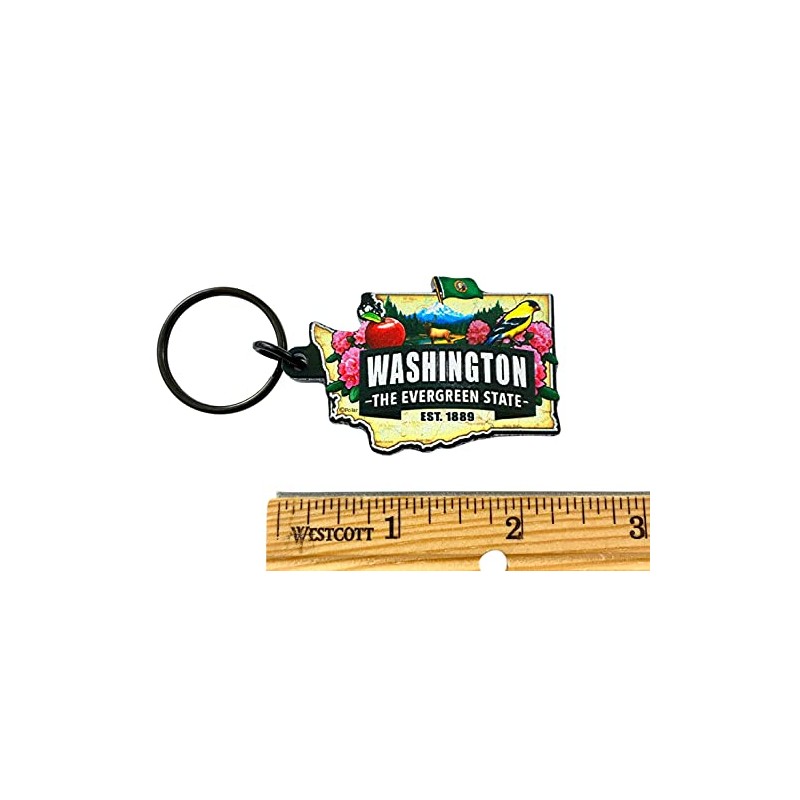 Westmon Works Washington Keychain Souvenir with State Map and Flag