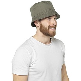 Men's 100% Cotton Bucket Hat Outdoor Fishing Festival Sun Hat - Khaki M/L