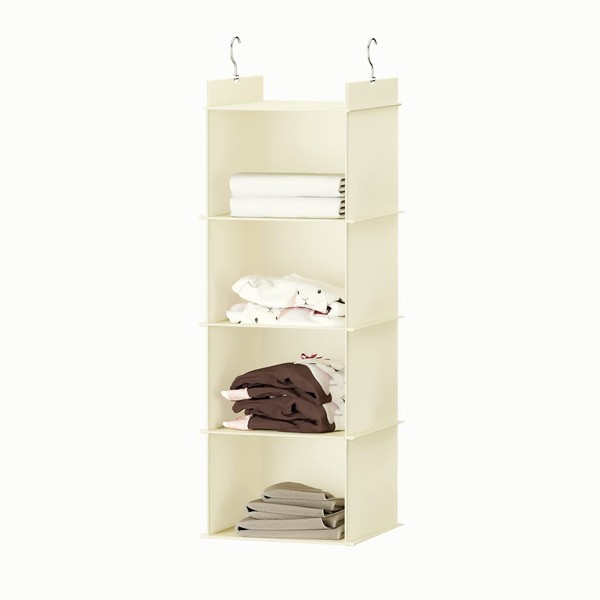 YOUDENOVA Hanging Storage, Clothes Rack, Storage Closet, Washable, Moisture-Proof, Mildew Resistant, Folding (Beige, 4 Tiers)