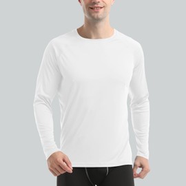 HISKYWIN Mens Shirts Long Sleeve Sun Workout Shirts Fishing Swimming Running Rash Guard Uv Protection Clothing HF101B-White-L
