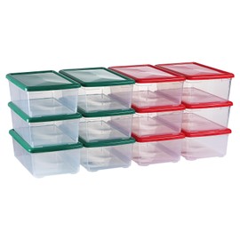 novelinks 6 Qt Storage Box Clear Plastic Stackable Bin with Lids Storage Latch Box Organizing Container,6 Pack Red + 6 Pack Green