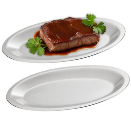 25X15 cm Thick Stainless Steel Dinner Plate 2-Piece Set, Egg-Shaped Appetizer Plate,Silver