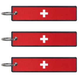 JAVD Switzerland Flag Keychain Tag with Key Ring - Keys, Cars, Motorcycles, Backpacks, Luggage and Gifts - EDC (3 Pack), Green, Medium