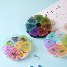 꽃무늬 무지개 소형 약통 분류 휴대용 7일 7칸 여행용 약 보관함 [Black 7 color] Floral Pattern Rainbow Small Pill Organizer Portable 7-Day 7-Compartment Travel Medication Storage [Black 7 Color]