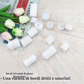 14 rotoli di nastro in pizzo bianco con fiori da 1,3 a 6 cm, stile vintage assortito, tessuto in pizzo, applicazioni in pizzo, decorazione smerlata per cucito, artigianato e matrimoni nuziali (3,28 m