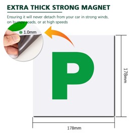 BEEWAY Fully Magnetic P Plates for Car New Driver - 2 Pack Extra Thick 1.0mm Strong Magnet, Not Fly Off At High Speeds