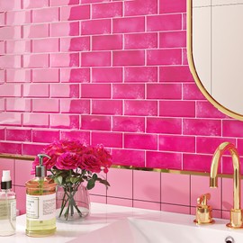 Livelynine 16-pcs Peel and Stick Subway Tile Backsplash for Kitchen Wall 12x12 Dark Pink Peel and Stick Tile for Bathroom Shower Walls Self Adhesive Back Splash Tiles Sticker Removable Back Splashes