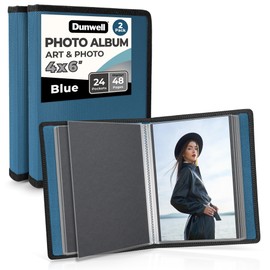 Dunwell Small Photo Album 4x6 (2-Pack, Blue), Mounting Paper, 4 x 6 Photo & Art Portfolio Presentation Book, 24 Pockets Display 48 Pages, Professional Mini Picture Book for Artwork, Postcards
