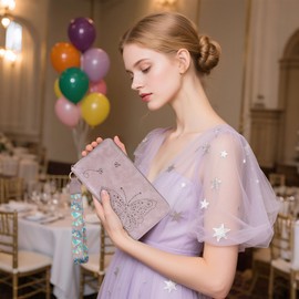 KITEVIUN RFID Wallet Women, Large Capacity Clutch Purses Wristlet Wallets for Women, Ladies Butterfly Card Holder Phone Purse with Zipper Coin Travel Pocket