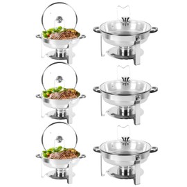 IMACONE Chafing Dish Buffet Set of 6, 5QT Round Stainless Steel Chafer for Catering, Upgraded Chafers and Buffet Warmer Sets with Glass Lid & Holder, Frame, Fuel Holder for Event Party Wedding Holiday