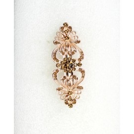 Faship Smoked Topaz Chocolate Brown Rhinestone Crystal Hearts And Floral Hair Barrette Clip