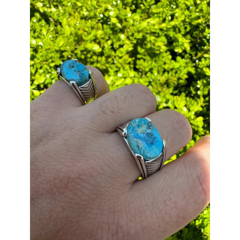 HarlemBling Blue Genuine Turquoise Mens Real Solid 925 Sterling Silver