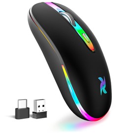 Wireless Mouse, 2.4G Portable Ergonomic Mouse with USB Receiver & Type-C Receiver, Computer Cordless Mouse, Portable Wireless Computer Mice, Energy Saving, for Laptop, PC, Windows, Mac (Black)
