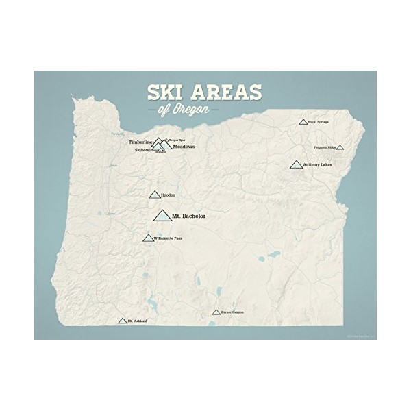 Oregon Ski Resorts Map 11x14 Print (Beige & Opal Blue)