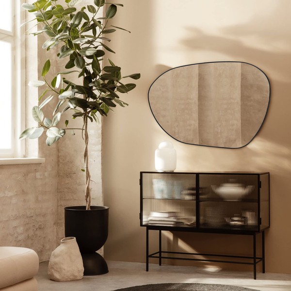 EGHOME 40 x 30 Matt Black Asymmetrical Mirror Irregular Black