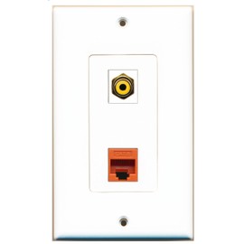 RiteAV 1 Port RCA Yellow 1 Port Cat6 Ethernet Orange Wall Plate Oversized Jumbo MIDI