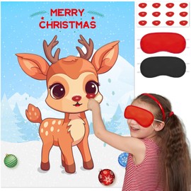Christmas Games for Families, Pin The Nose on The Reindeer, Christmas Stickers Games for Families Adult Kids Party Favors Supplies and Xmas Gifts New Year Activities Decor with 12pcs Nose Stickers