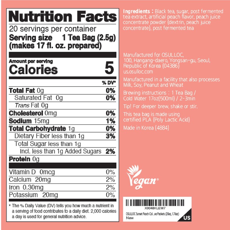 OSULLOC Sunset Peach Cold Brew Tea, Sweet peach flavored iced