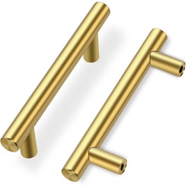 Drenky Pack of 2 Furniture Handles, Gold, 96 mm Hole Spacing, Cabinet Handles, Stainless Steel Kitchen Handles, Drawer Handles with Screws for Drawer, Cabinet and Furniture