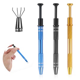 Piercing Ball Grabber Tool, 3Pcs 4-Claw Stainless Steel Jewelry Piercing Tweezers Set in Black Blue and Gold, Precision Jewelry & Electronics Retrieval Tool