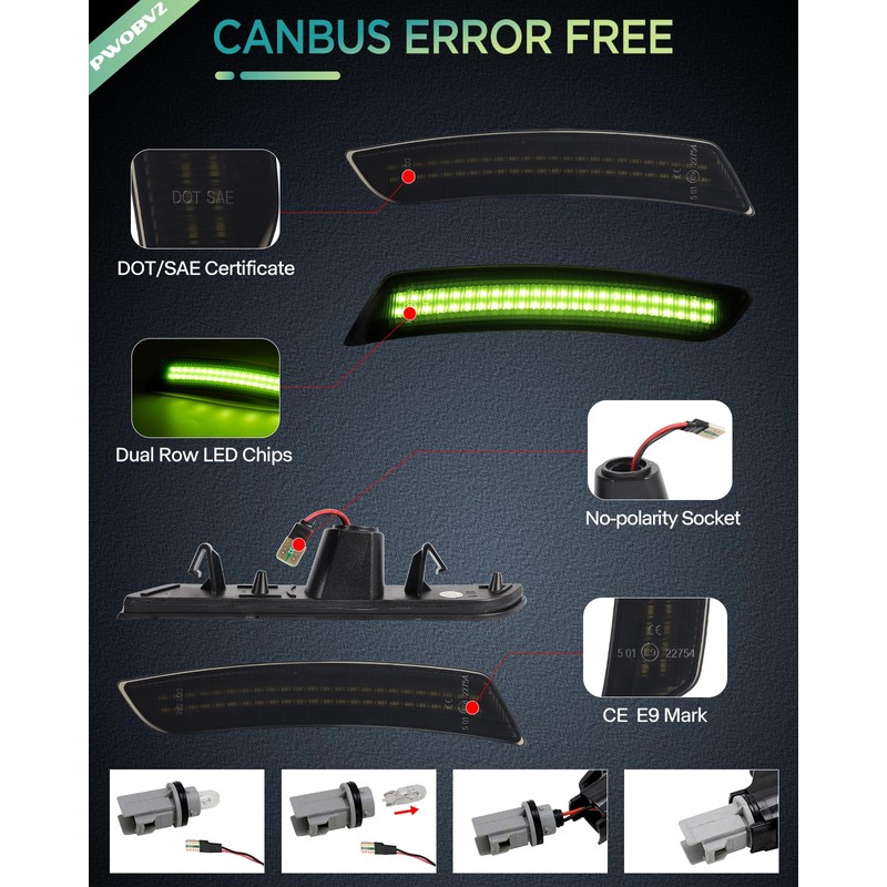 PWOBVZ Full LED Side Marker Lights for Chevy Camaro 2016
