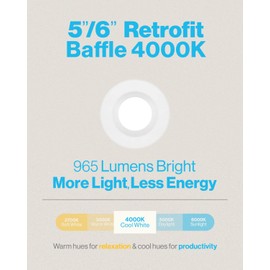Sunco 4 Pack LED Recessed Lighting 6 Inch, 4000K Cool White, Dimmable Can Lights, Baffle Trim, 13W=120W, 965LM, Damp Rated, Retrofit Installation - Energy Star