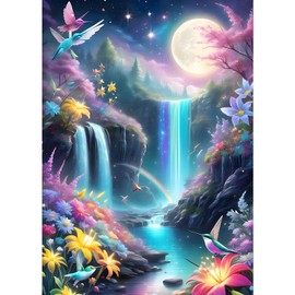 GDYEEH Waterfall Diamond Painting Adults, 5D Moon Diamond Art Pictures Beginners, DIY Dreamland Round Full Drill Diamond Painting Embroidery Cross Stitch Gifts Home Wall Decor 30 x 40 cm