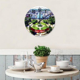 New Orleans City Landscape Minimalist Wood Clock 15 Inch Silent Non-Ticking Large Numbers Battery Operated USA America Map Outline Flag Wall Clock Frameless Home Decor for Gym Kids Room Entryway