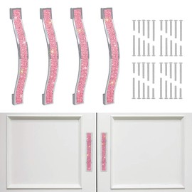 SAVORI Drawer Pulls Handle Bling Crystal Dresser Cupboard Closet Cabinet Wardrobe Door Furniture Handles Hardware Handle Pull for Home Kitchen Bathroom 4 Pack (14cm - 4 Pack, Pink)