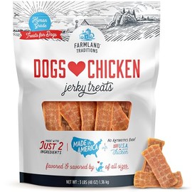 Farmland Traditions Dogs Love Chicken Jerky Dog Treats, Premium Two-Ingredient Dog Jerky with USA-Raised, Human-Grade Chicken & No Antibiotics Ever, 3 Pound (Pack of 1) Bag