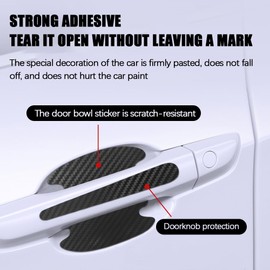 Tecledsn 8PCS Car Door Handle Protector, Car Door Handle Paint Guard Cover, Carbon Fiber Car Door Handle Bowl Sticker, Car Door Handle Leather Anti-Scratch Protective Trim Universal for Cars (Black)