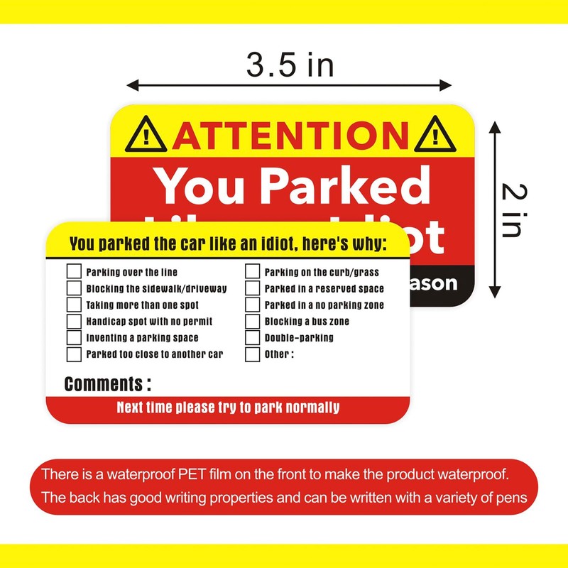 160psc You Parked Like an Idiot Business Cards Bad Parking