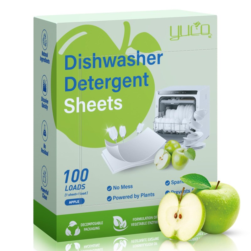 YUCO Dishwasher Detergent Sheets 100 Loads, Liquid-Free Dish Soap Cleaner