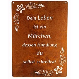 Sign Saying Board Rusty Garden Sign Patina Rust for Hanging Garden Decoration 29 x 21 cm "Es ist keine Villa (Fairytale)