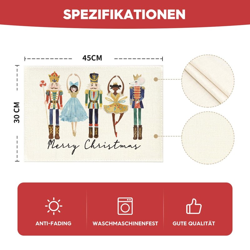 Artoid Mode Nutcracker Merry Christmas Placemats Set of 4, 30