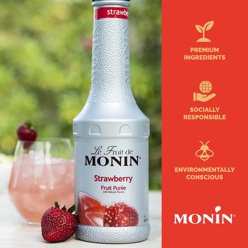 Monin - Strawberry Purée, Juicy and Sweet, Great for Sodas
