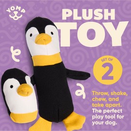 Yomp Penguin Dog Toy – Durable Plush Chew Toy with Natural Canvas and Crinkle Paper – Interactive Stuffed Animal for Dogs (2-Pc Waddles Set)