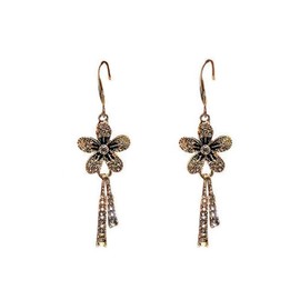Floral Flower Drop Dangle Earrings, Gold