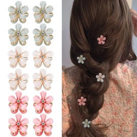 12Pcs Small Hair Clips Crystal Mini Flower Hair Decorations for Women Hair barrettes for Fine Hair Alligator Bling Hairpin - Color: 3 colors