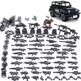ENHANA SWAT Military Police Building Block Toy Set for Kids A Car with 6 Policeman Figures Army Team WW2 Weapons Gear Pack Building Toys for Boys 2 Styles