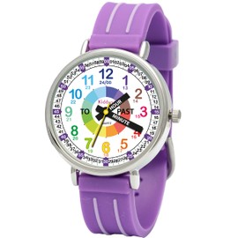 KIDDUS Analogue Watch with Time Learning Exercises, Learning Watch for Kids, Boys, Easy to Read and Learn to Read, English Purple, Time Teacher