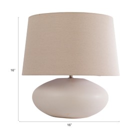 Creative Co-Op Round Stoneware Table Lamp with Linen Shade, White
