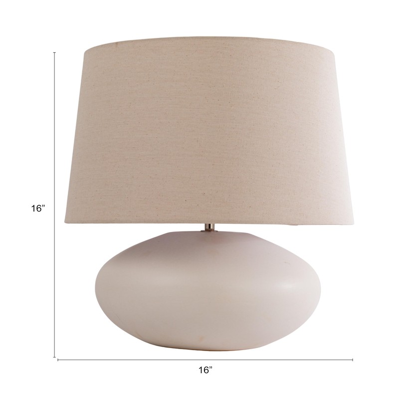 Creative Co-Op Round Stoneware Table Lamp with Linen Shade, White