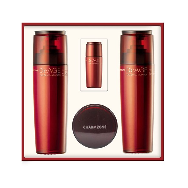 CHARMZONE DeAge Red Addition Set of 3- Moisturizing Toner, Emulsion and Nutrient Cream + Essence for Hydrating Nourishing and Pore Cleansing