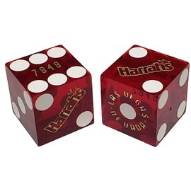 Wide Selection Genuine Las Vegas Casino Craps Dice Pairs with Matching Serial Numbers ... Plus Storage Pouch (Harrah's - Dark Red Polished)
