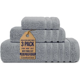 Canadian Linen Royale Ultra Luxury Oversized Towels Set 3 Pack, 1 Bath 1 Hand 1 Face Towel Wash Cloth Super Soft Premium Zero Twist Cotton Extra Large Plush Bathroom Towels, Home Hotel Spa, Light Grey